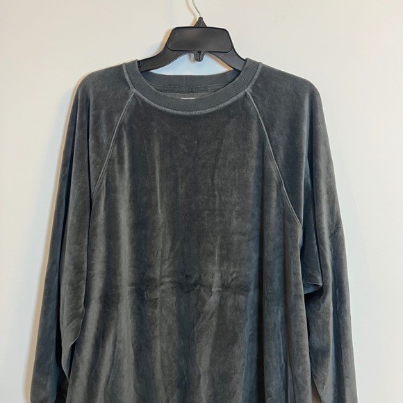 Aerie Womens Charcoal Velour Oversized Sweatshirt Long Sleeve Crew Neck Cozy Top - Picture 4 of 9